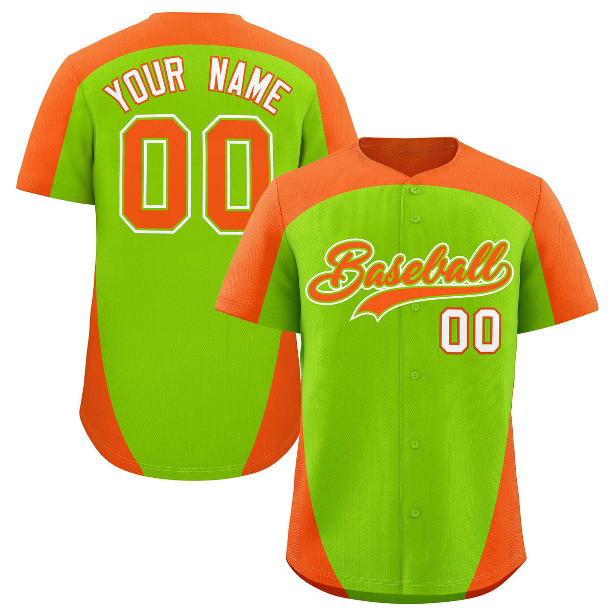 Custom Neon Green Orange Personalized Edge Color Block Authentic Baseball Jersey