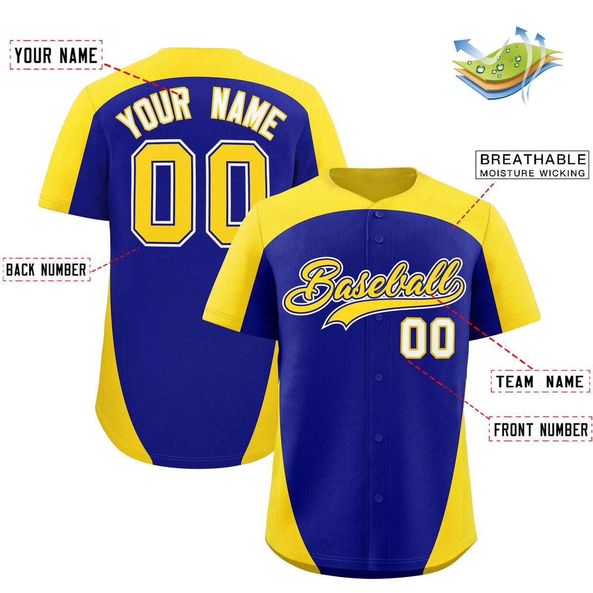 Custom Royal Gold Personalized Edge Color Block Authentic Baseball Jersey