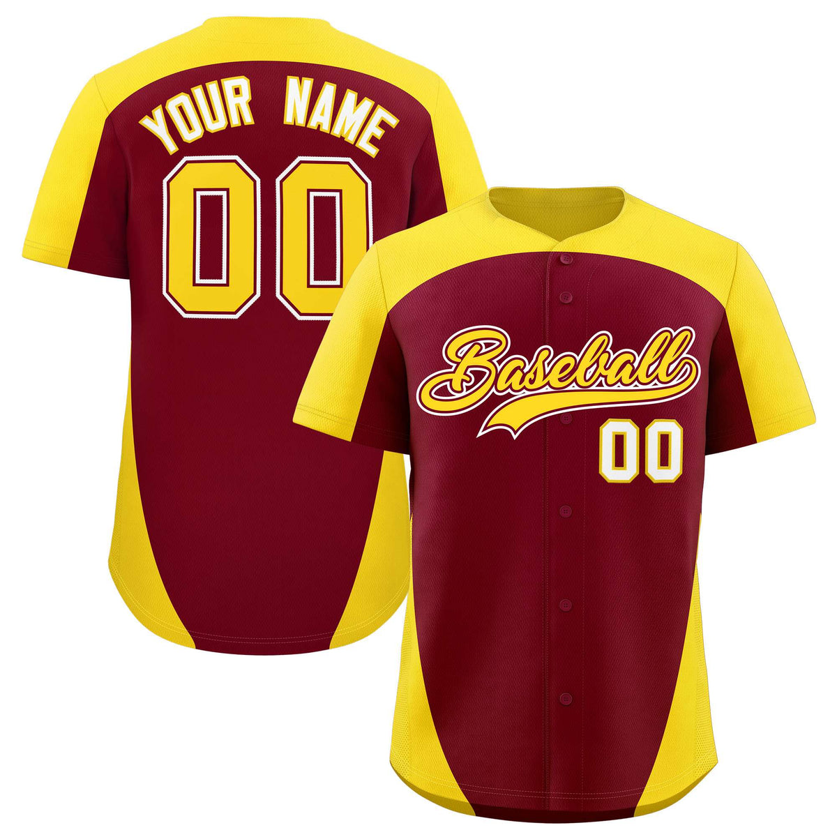 Custom Crimson Gold Personalized Edge Color Block Authentic Baseball Jersey