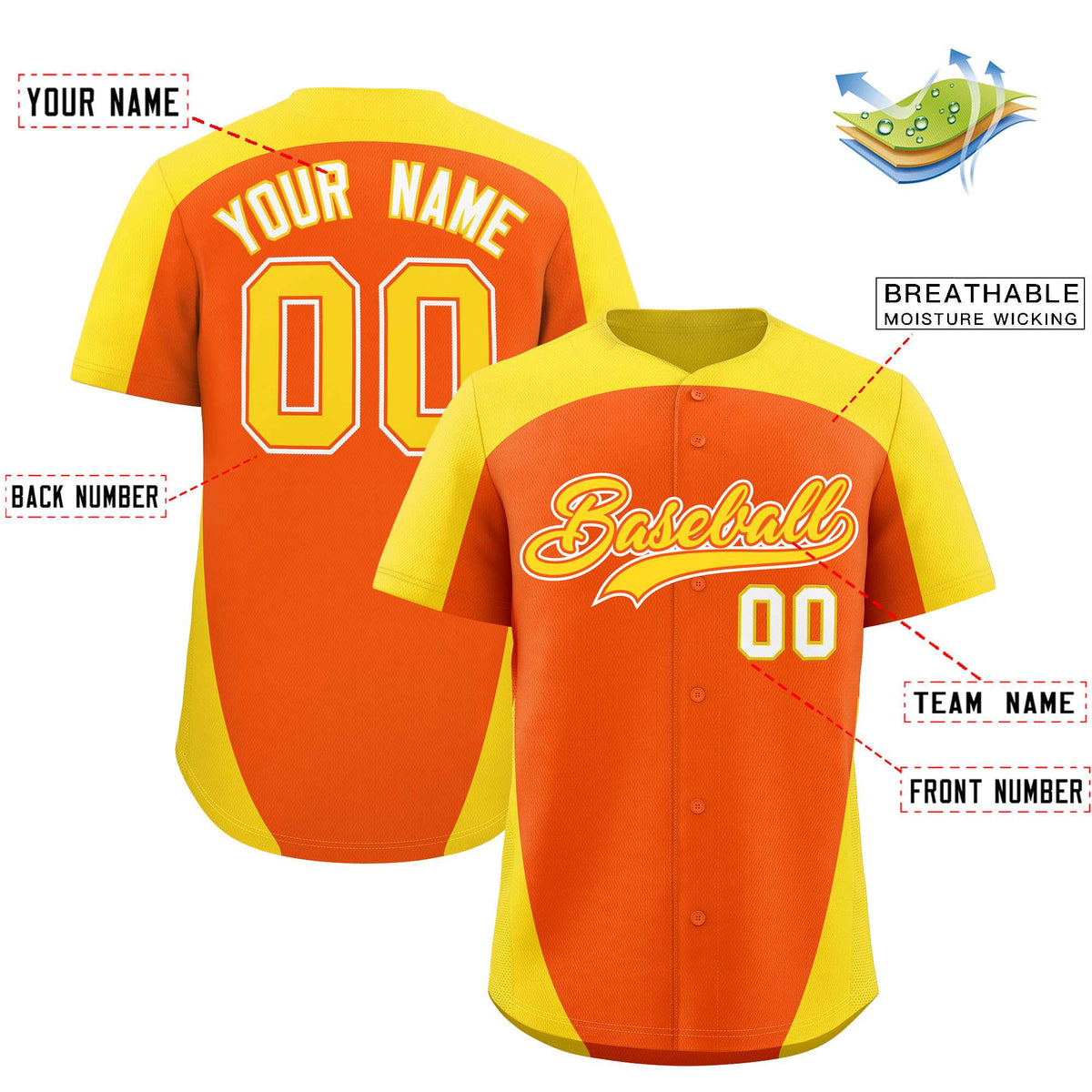 Custom Orange Gold Personalized Edge Color Block Authentic Baseball Jersey