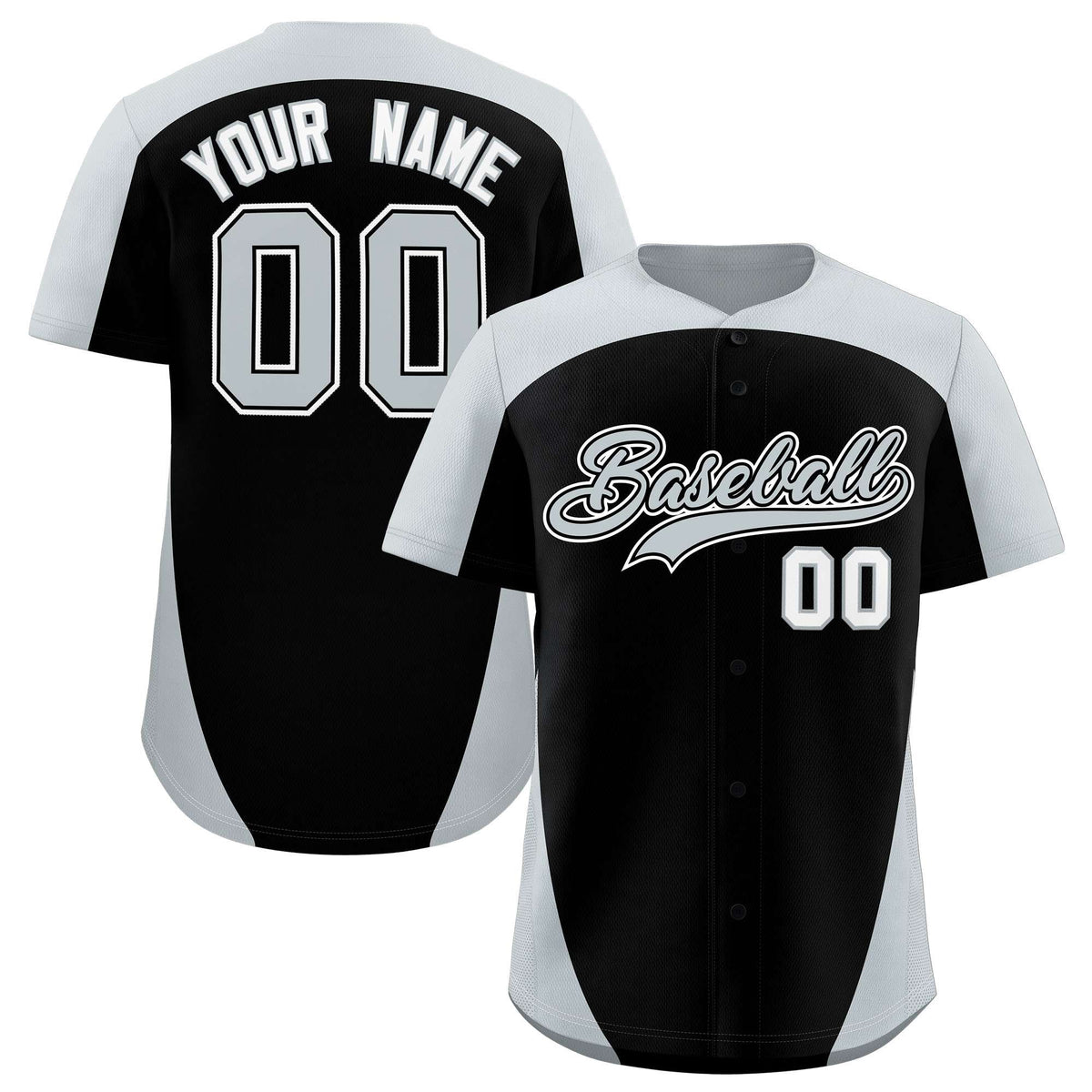 Custom Black Silver Personalized Edge Color Block Authentic Baseball Jersey