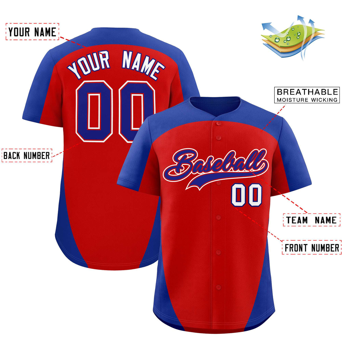 Custom Red Royal Personalized Edge Color Block Authentic Baseball Jersey