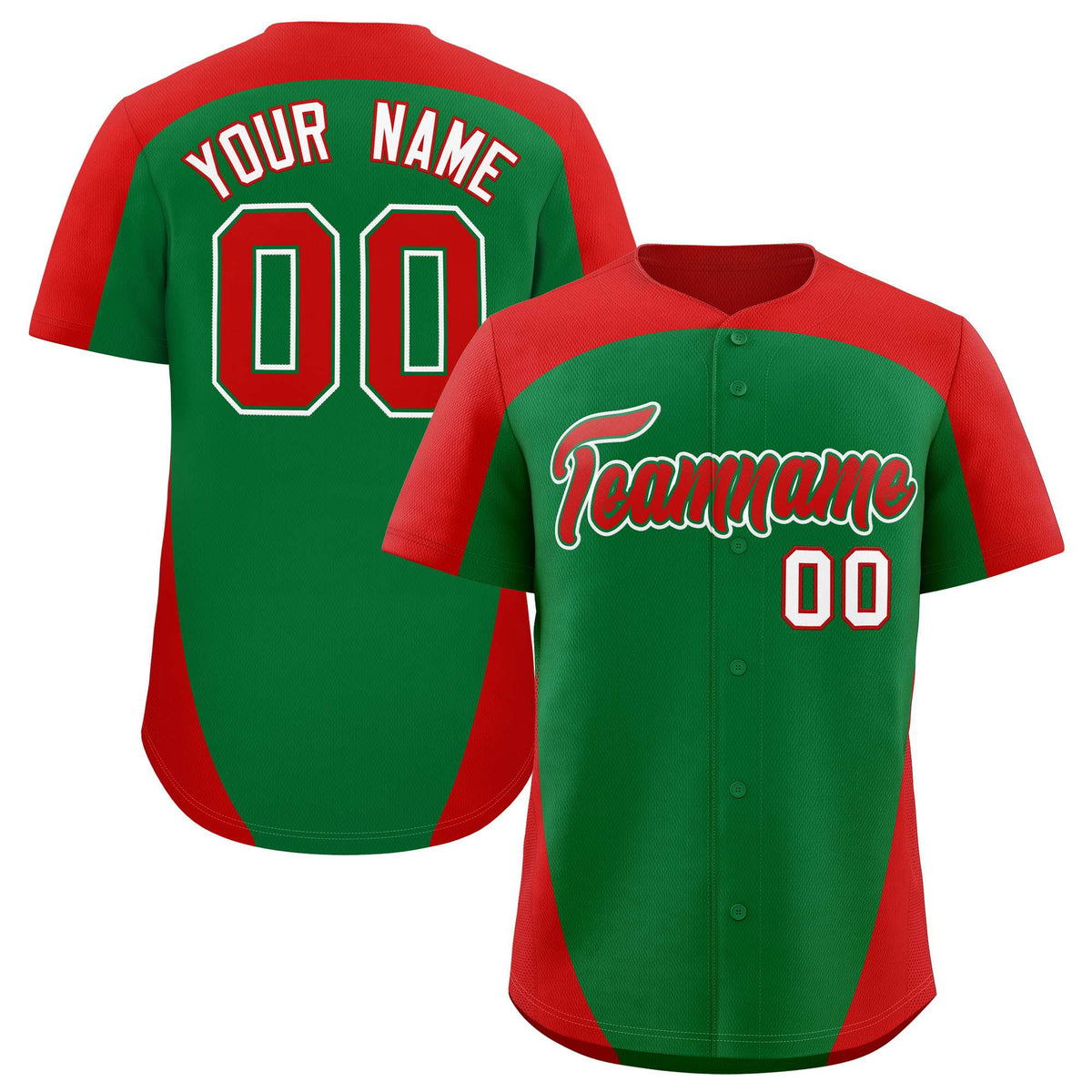 Custom Kelly Green Red Personalized Edge Color Block Authentic Baseball Jersey