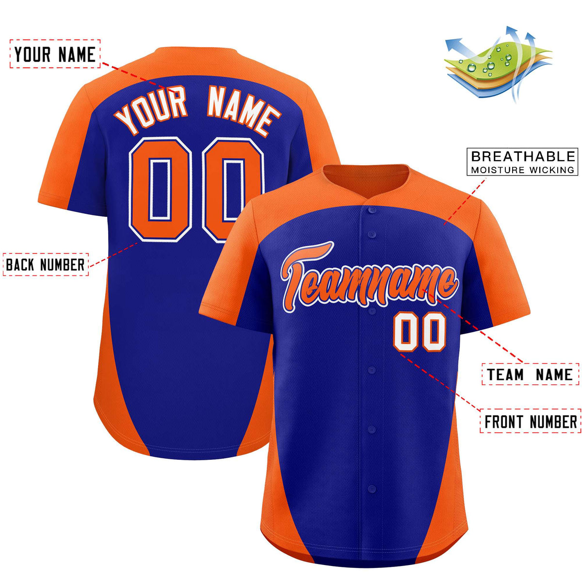 Custom Royal Orange Personalized Edge Color Block Authentic Baseball Jersey