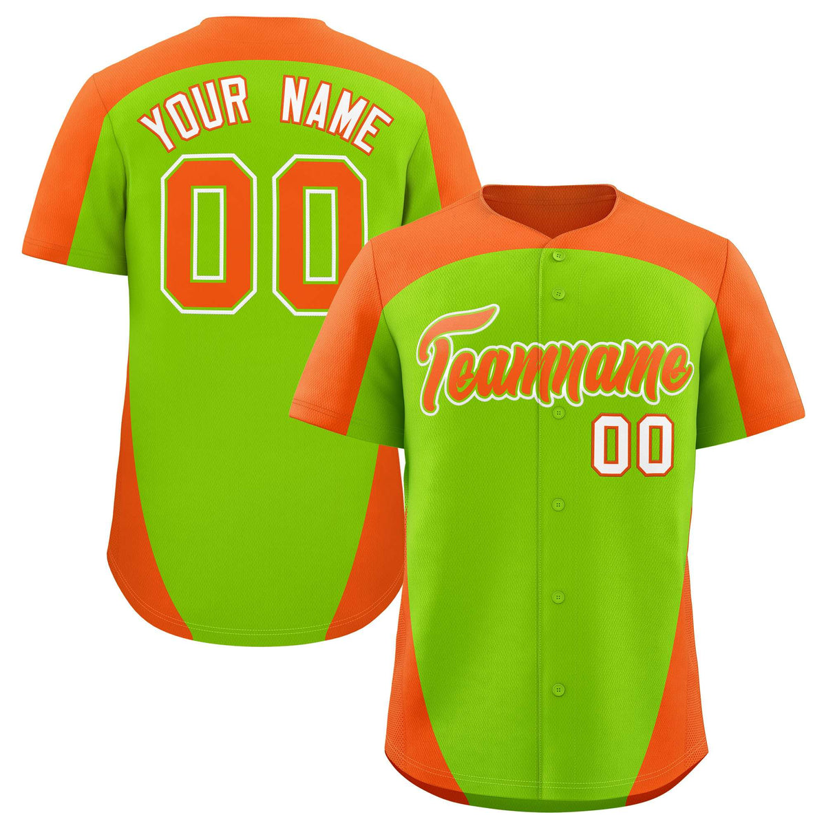 Custom Neon Green Orange Personalized Edge Color Block Authentic Baseball Jersey
