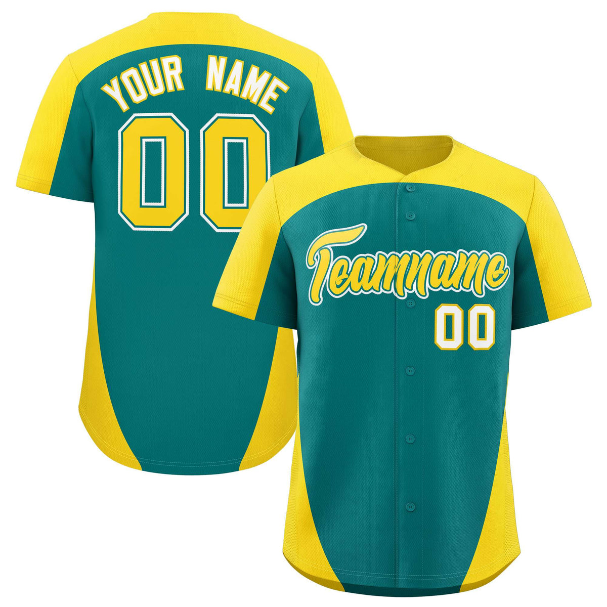 Custom Aqua Gold Personalized Edge Color Block Authentic Baseball Jersey