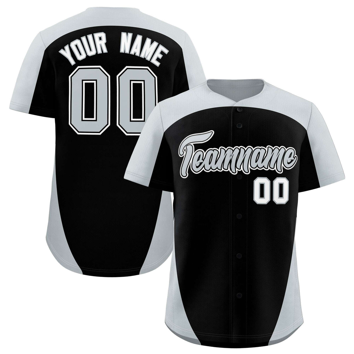 Custom Black Silver Personalized Edge Color Block Authentic Baseball Jersey