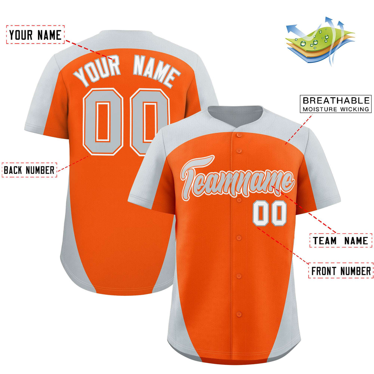 Custom Orange Silver Personalized Edge Color Block Authentic Baseball Jersey