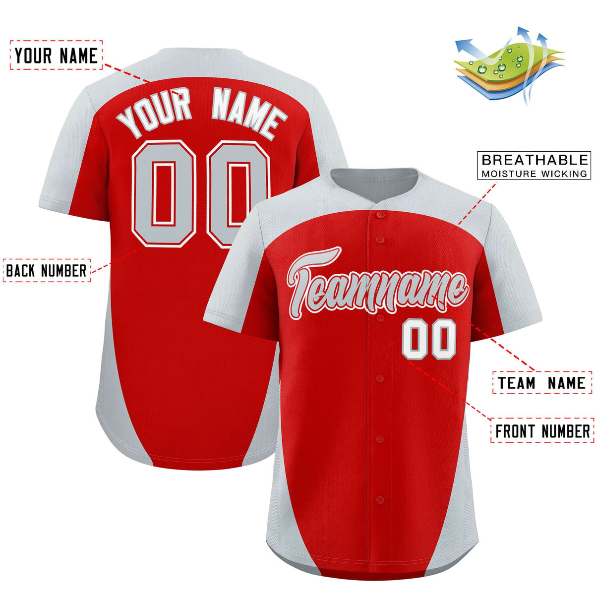 Custom Red Silver Personalized Edge Color Block Authentic Baseball Jersey