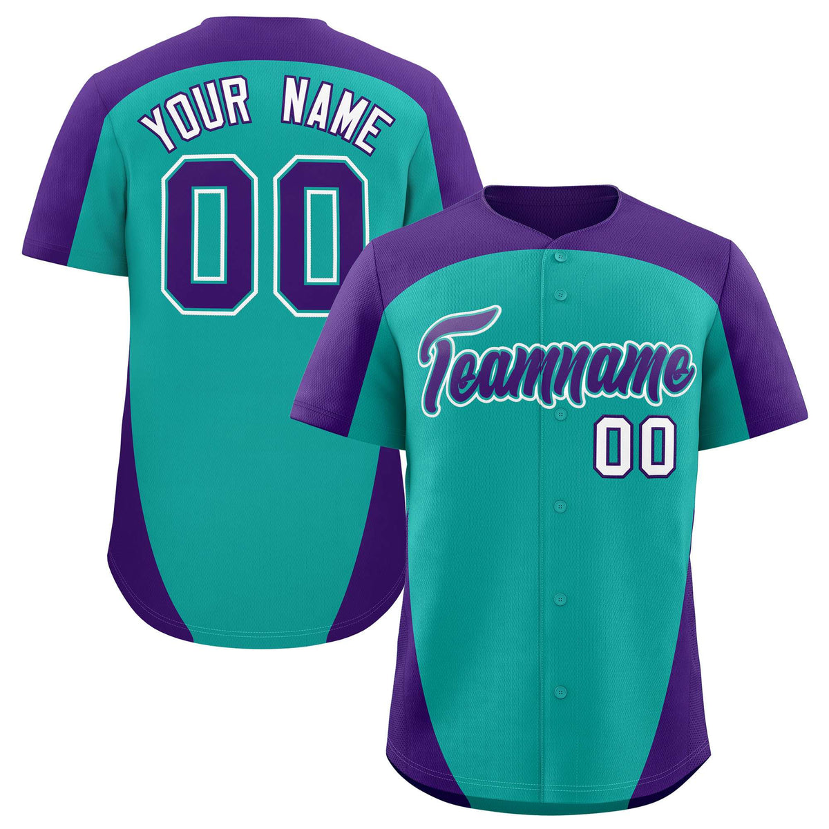 Custom Aqua Purple Personalized Edge Color Block Authentic Baseball Jersey