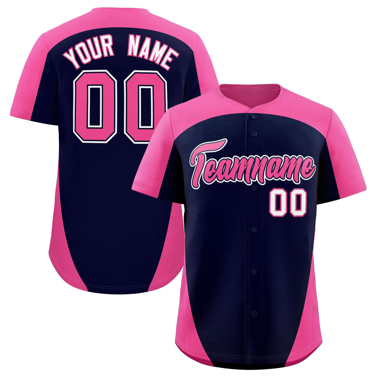 Custom Navy Pink Personalized Edge Color Block Authentic Baseball Jersey
