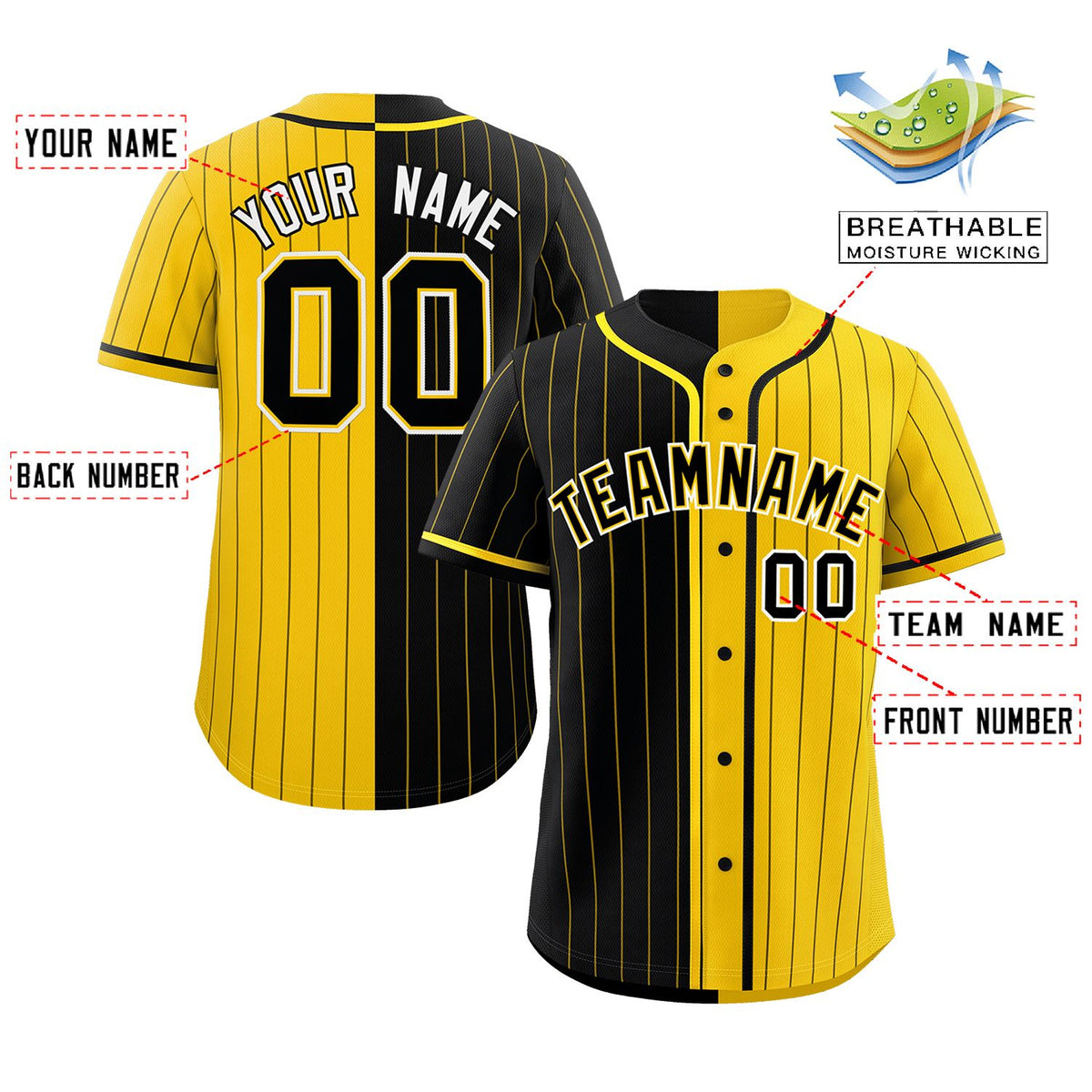 Custom Black Gold Two Tone Striped Fashion Authentic Baseball Jersey