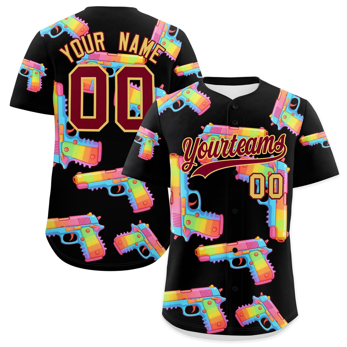 Custom Youth Baseball Jersey Black Crimson Sugar-Coated Firepower Graffiti Pattern Hip-hop