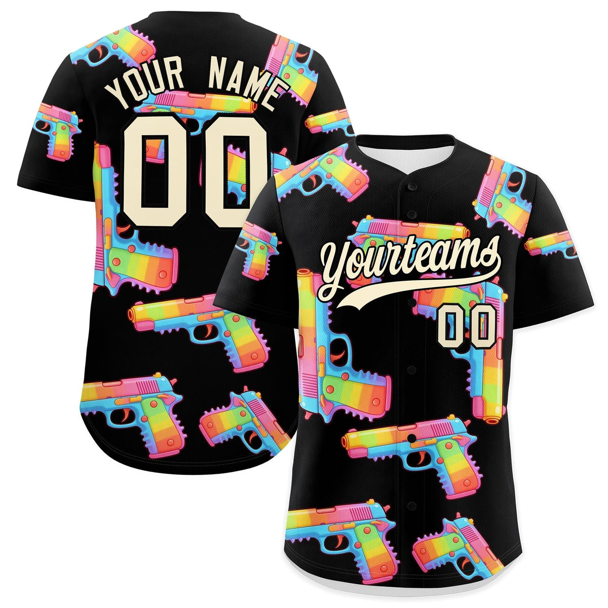 Custom Youth Baseball Jersey Black Cream Sugar-Coated Firepower Graffiti Pattern Street Style