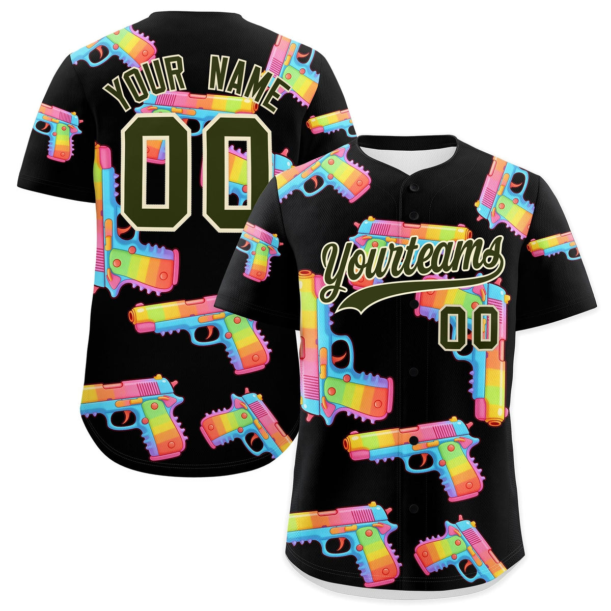 Custom Youth Baseball Jersey Black Olive Sugar-Coated Firepower Graffiti Pattern Urban Fashion