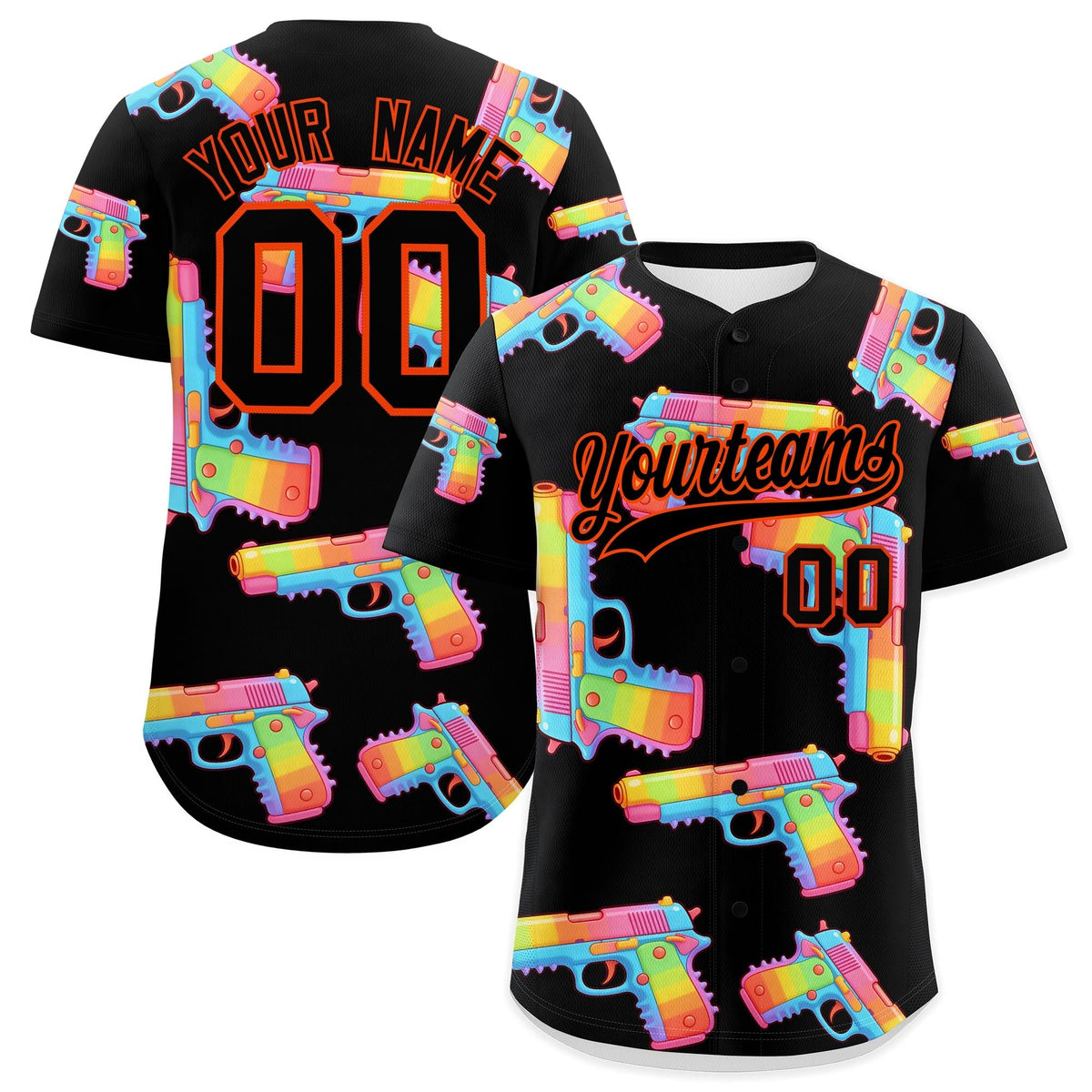 Custom Youth Baseball Jersey Black Orange Sugar-Coated Firepower Graffiti Pattern Street Style