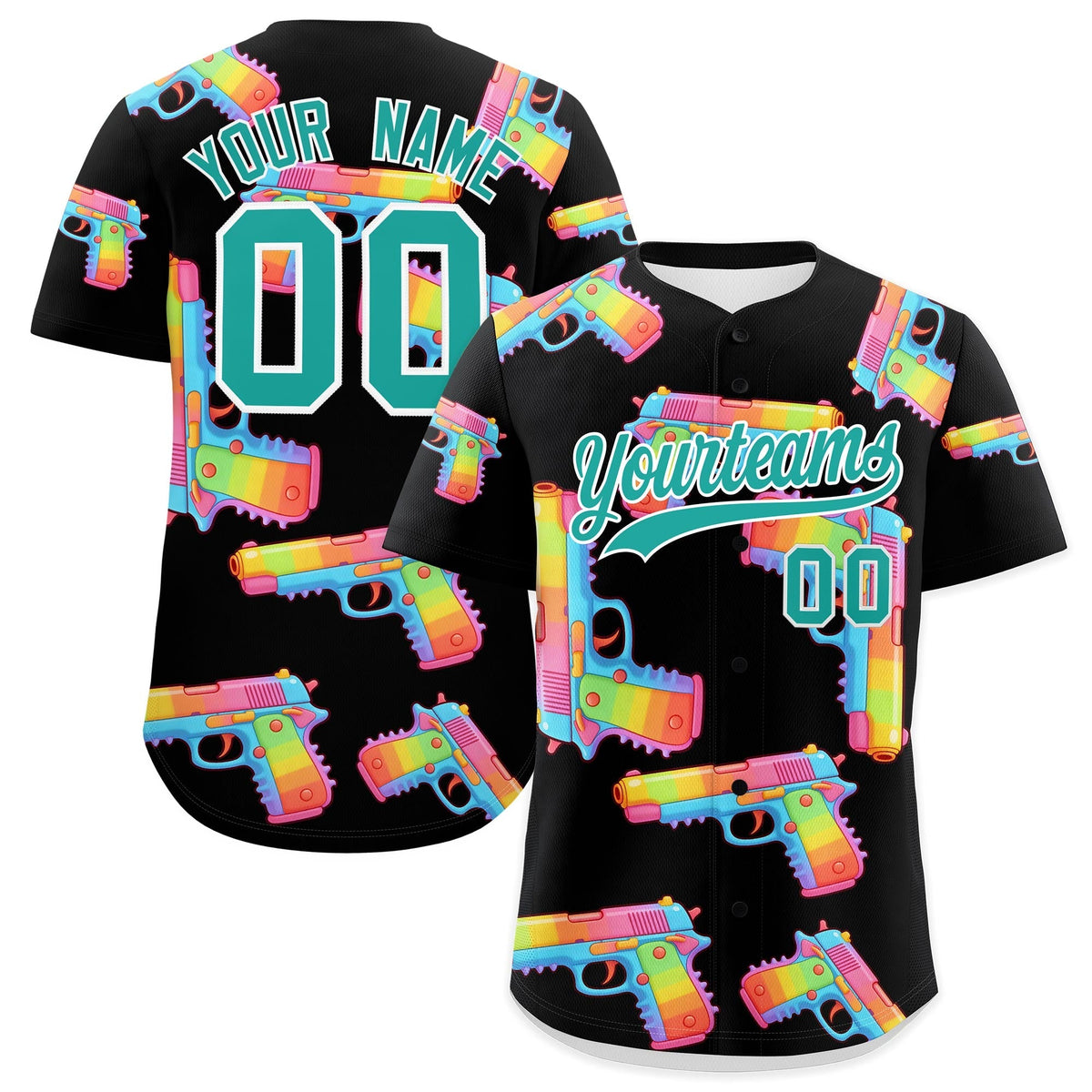 Custom Youth Baseball Jersey Black Aqua Sugar-Coated Firepower Graffiti Pattern Urban Fashion