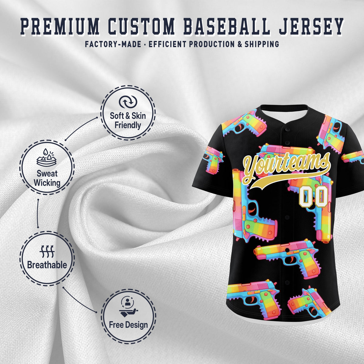 Custom Youth Baseball Jersey Black Old Gold Sugar-Coated Firepower Graffiti Pattern Street Style