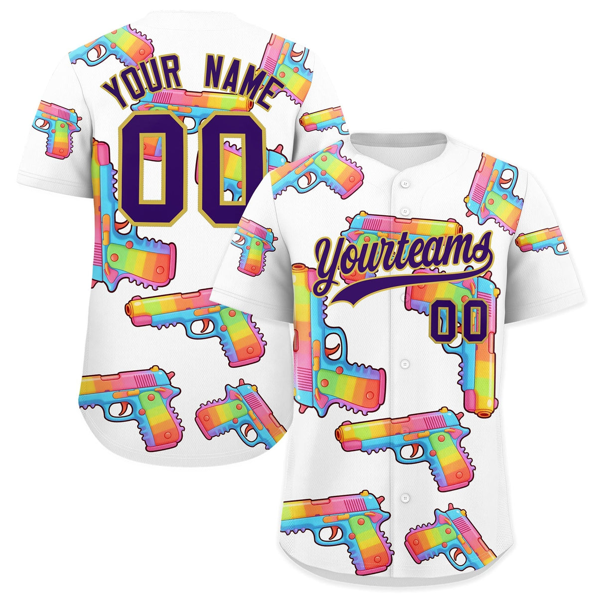 Custom Youth Baseball Jersey White Purple Sugar-Coated Firepower Graffiti Pattern Street Style