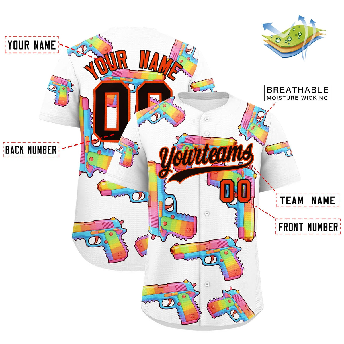 Custom Youth Baseball Jersey White Black Sugar-Coated Firepower Graffiti Pattern Urban Fashion