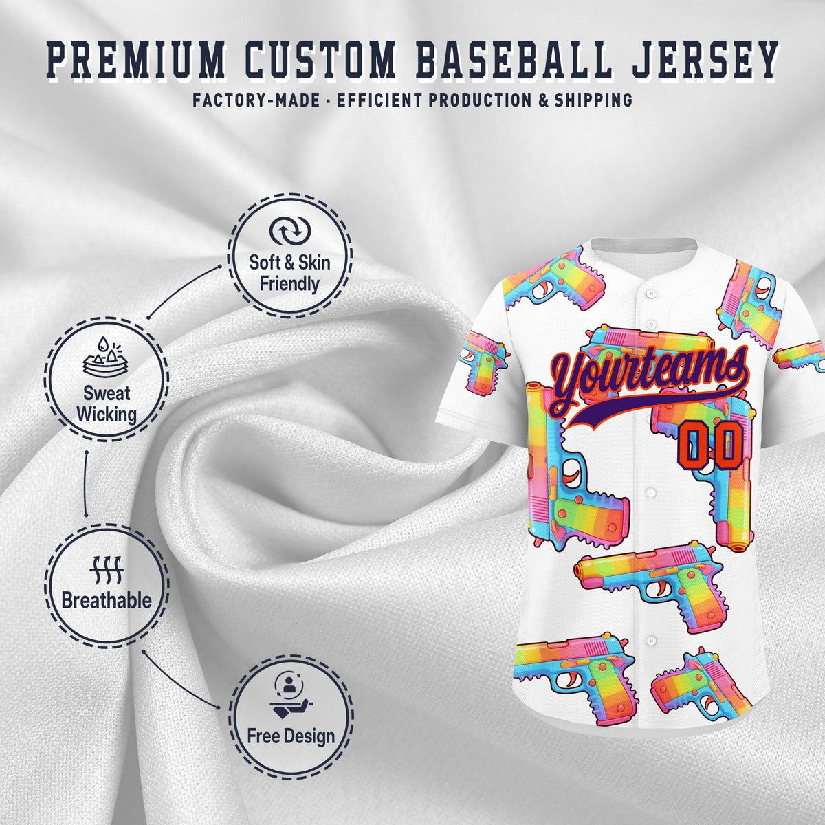 Custom Youth Baseball Jersey White Purple Sugar-Coated Firepower Graffiti Pattern Street Style