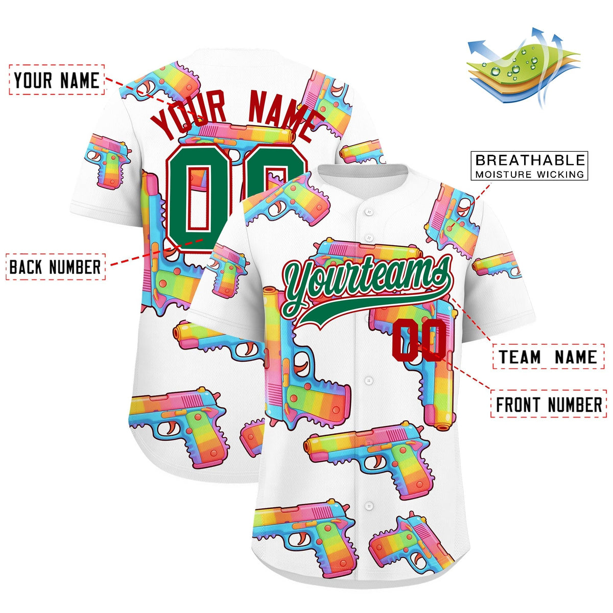 Custom Youth Baseball Jersey White Kelly Green Sugar-Coated Firepower Graffiti Pattern Hip-hop
