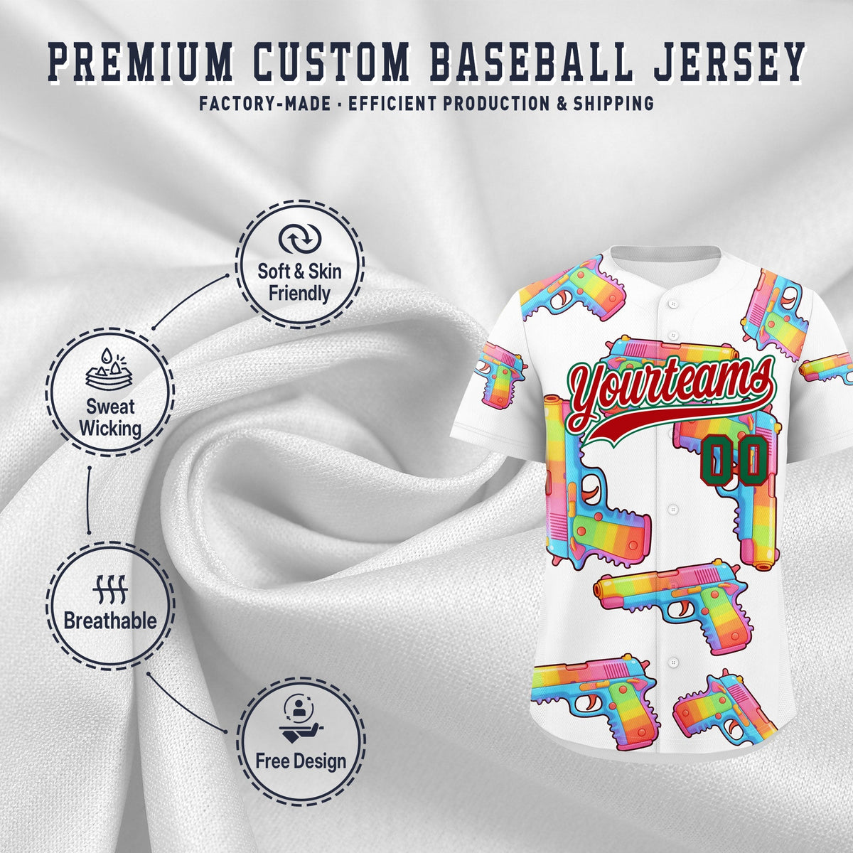 Custom Youth Baseball Jersey White Red Sugar-Coated Firepower Graffiti Pattern Street Style