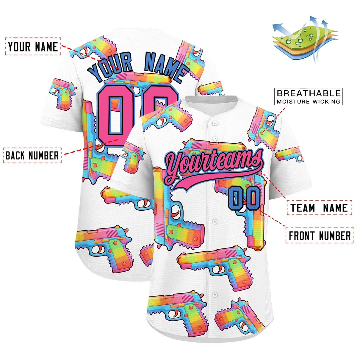 Custom Youth Baseball Jersey White Pink Sugar-Coated Firepower Graffiti Pattern Urban Fashion