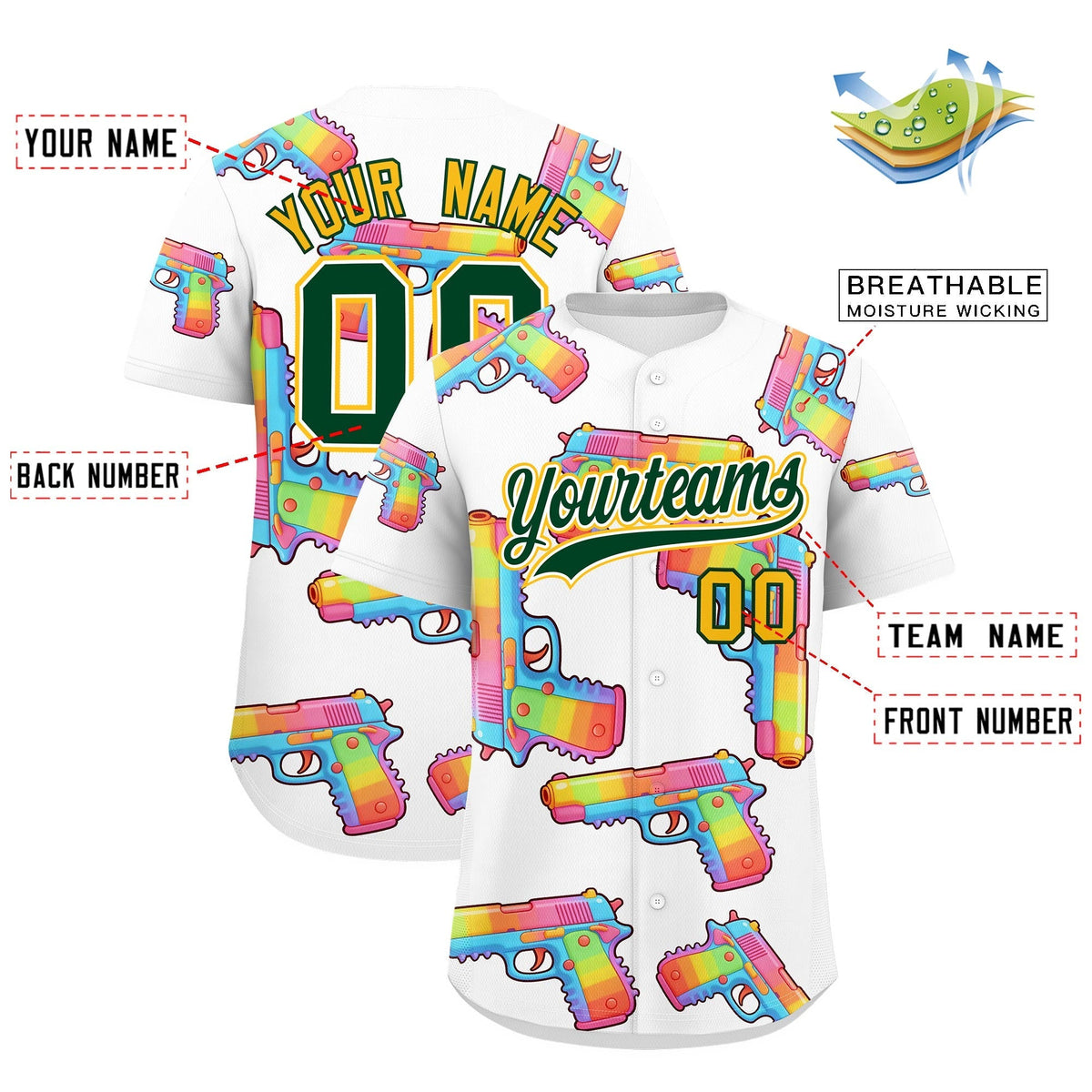 Custom Youth Baseball Jersey White Dark Green Sugar-Coated Firepower Graffiti Pattern Urban Fashion