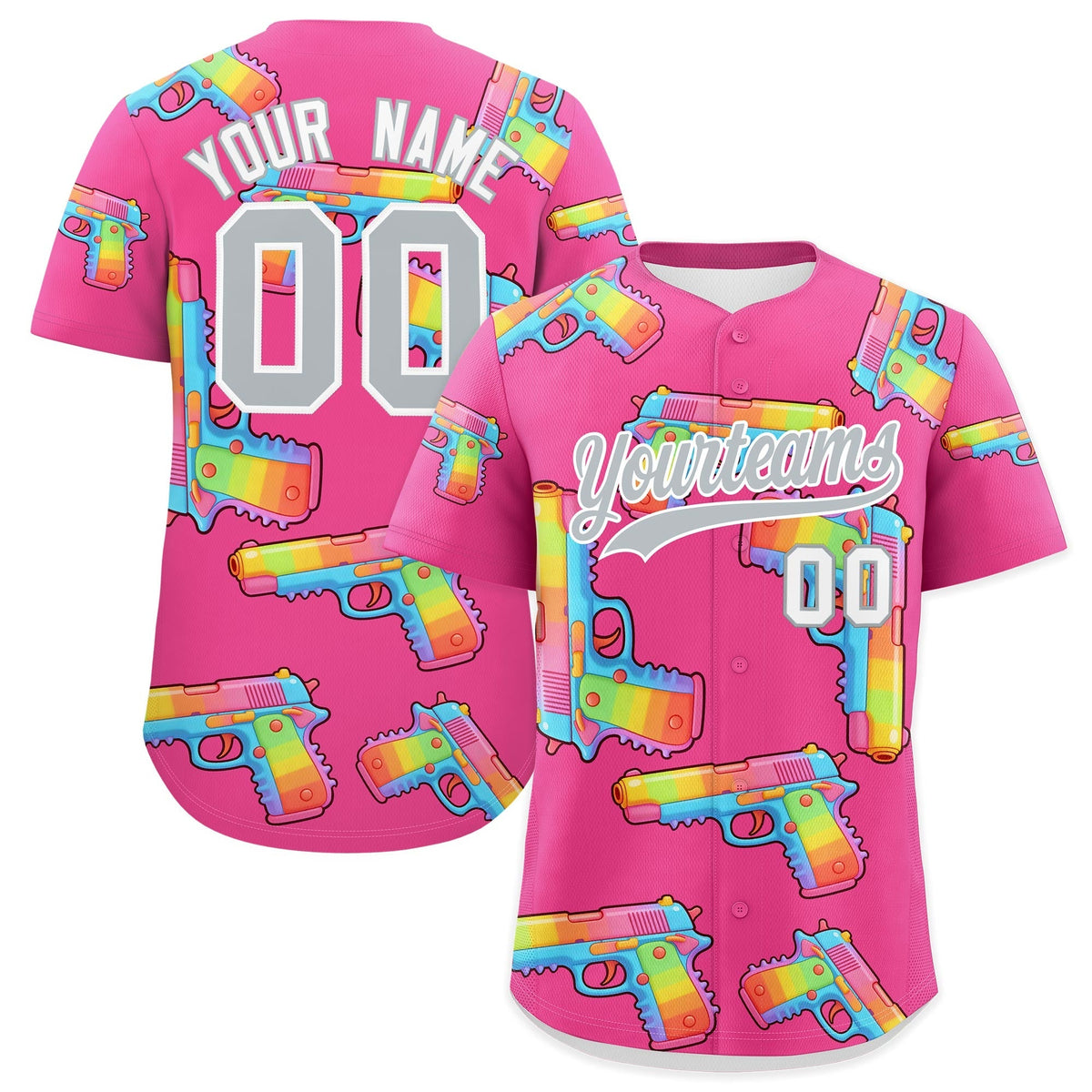 Custom Youth Baseball Jersey Pink Silver Sugar-Coated Firepower Graffiti Pattern Hip-hop