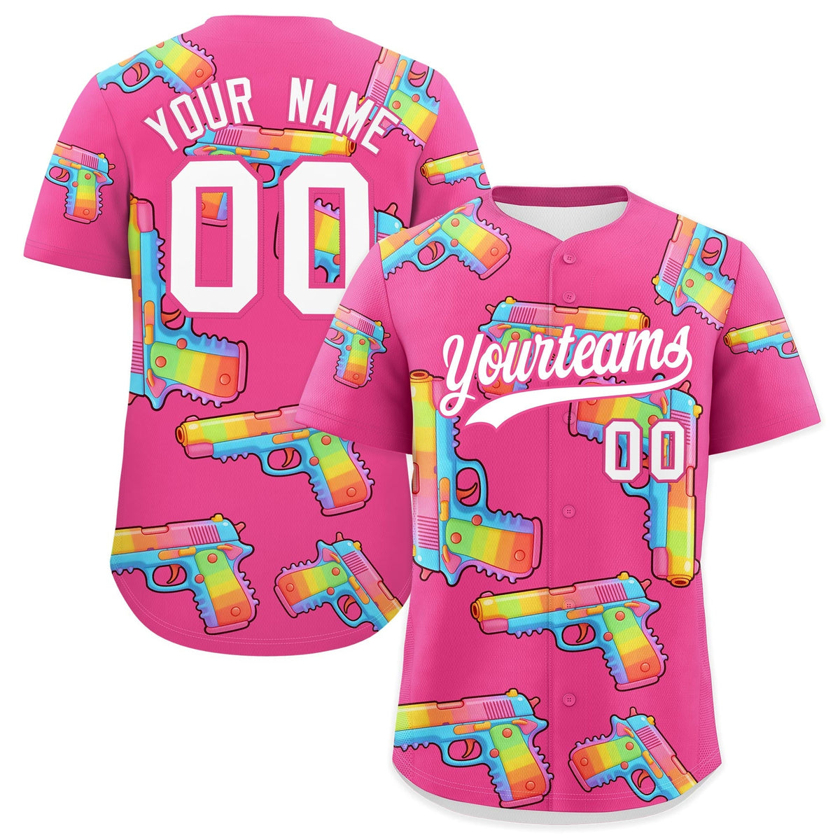 Custom Youth Baseball Jersey Pink White Sugar-Coated Firepower Graffiti Pattern Urban Fashion