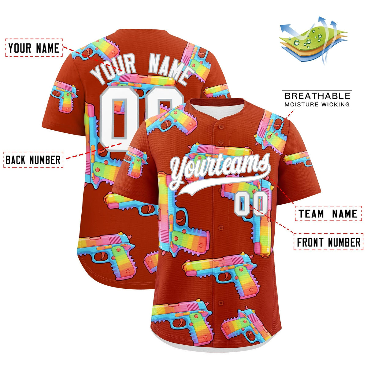 Custom Youth Baseball Jersey Dark Orange White Sugar-Coated Firepower Graffiti Pattern Urban Fashion