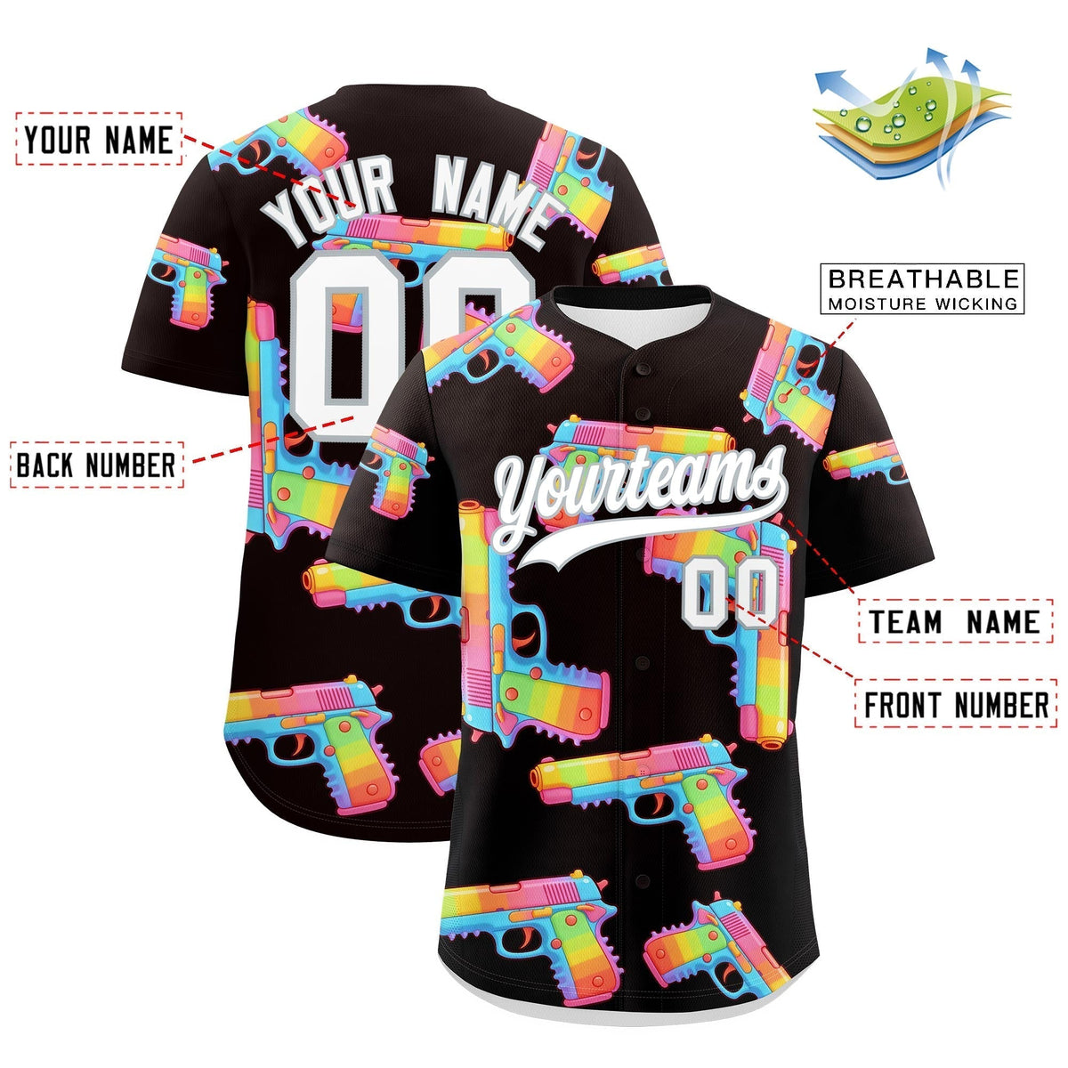 Custom Youth Baseball Jersey Brown White Sugar-Coated Firepower Graffiti Pattern Urban Fashion