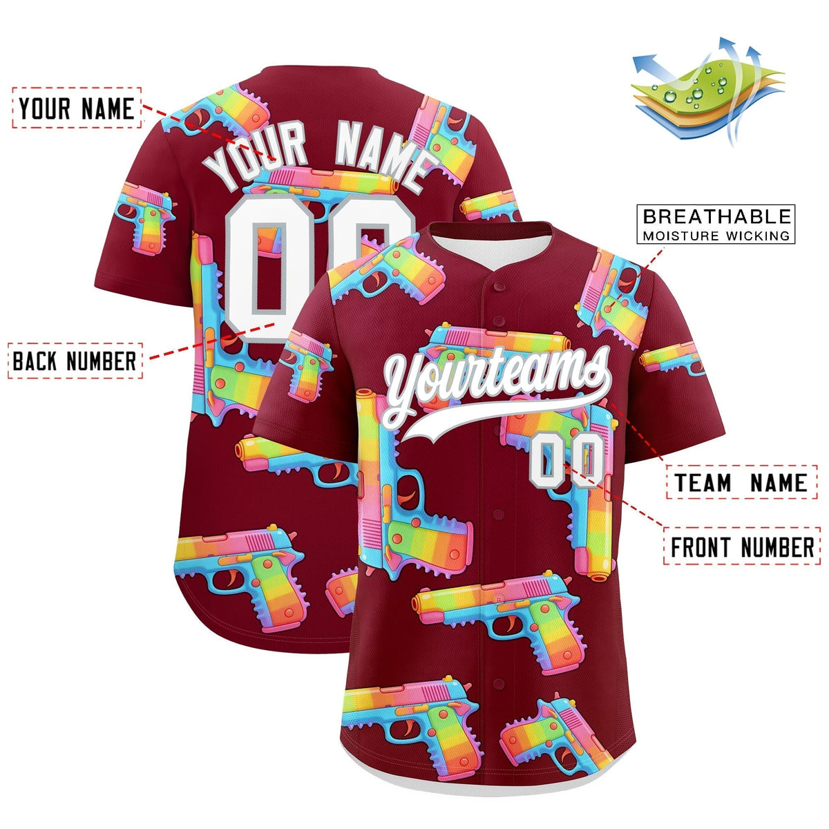 Custom Youth Baseball Jersey Crimson White Sugar-Coated Firepower Graffiti Pattern Hip-hop