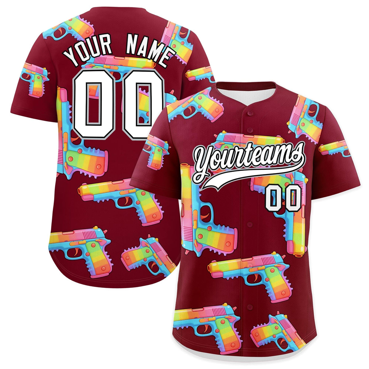 Custom Youth Baseball Jersey Crimson White Sugar-Coated Firepower Graffiti Pattern Urban Fashion