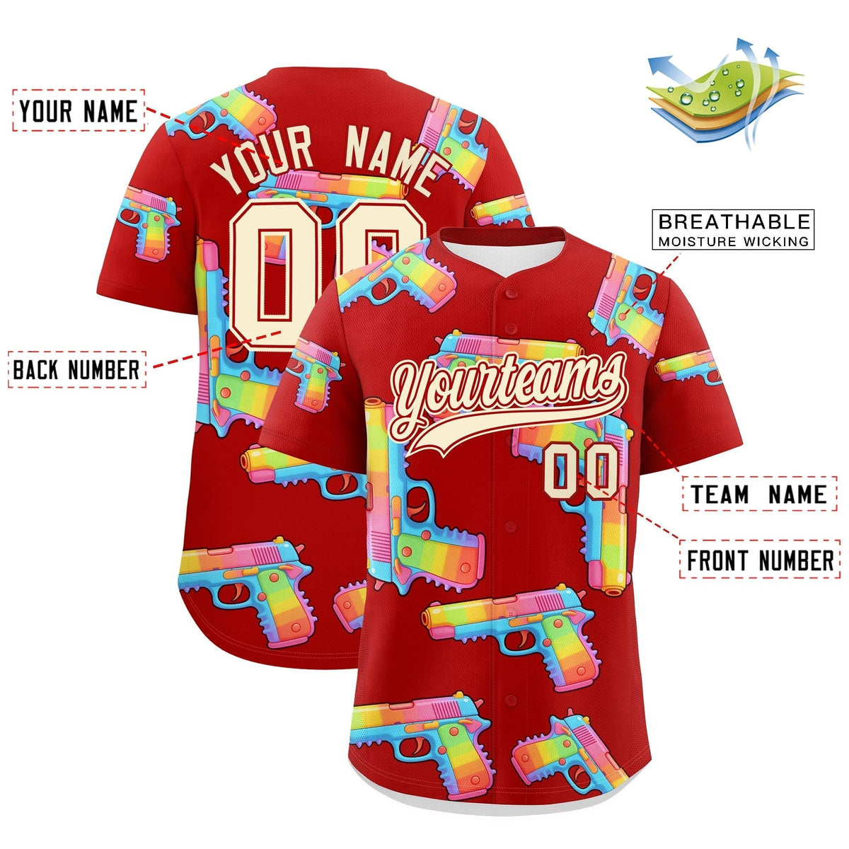 Custom Youth Baseball Jersey Red Cream Sugar-Coated Firepower Graffiti Pattern Hip-hop