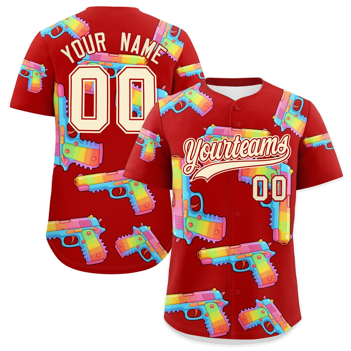 Custom Youth Baseball Jersey Red Cream Sugar-Coated Firepower Graffiti Pattern Hip-hop