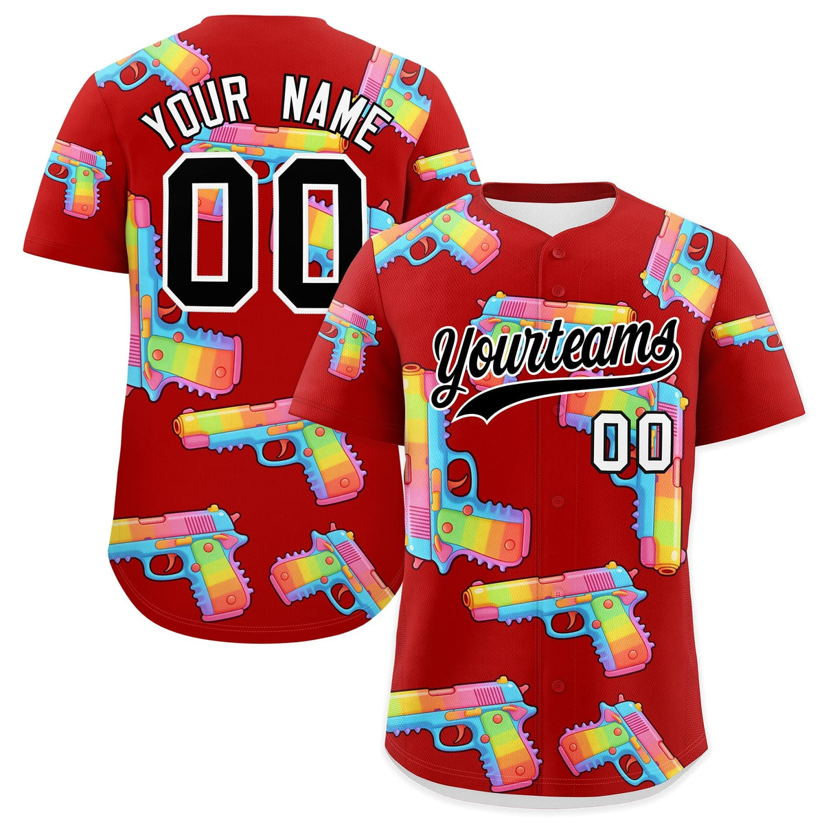 Custom Youth Baseball Jersey Red Black Sugar-Coated Firepower Graffiti Pattern Street Style