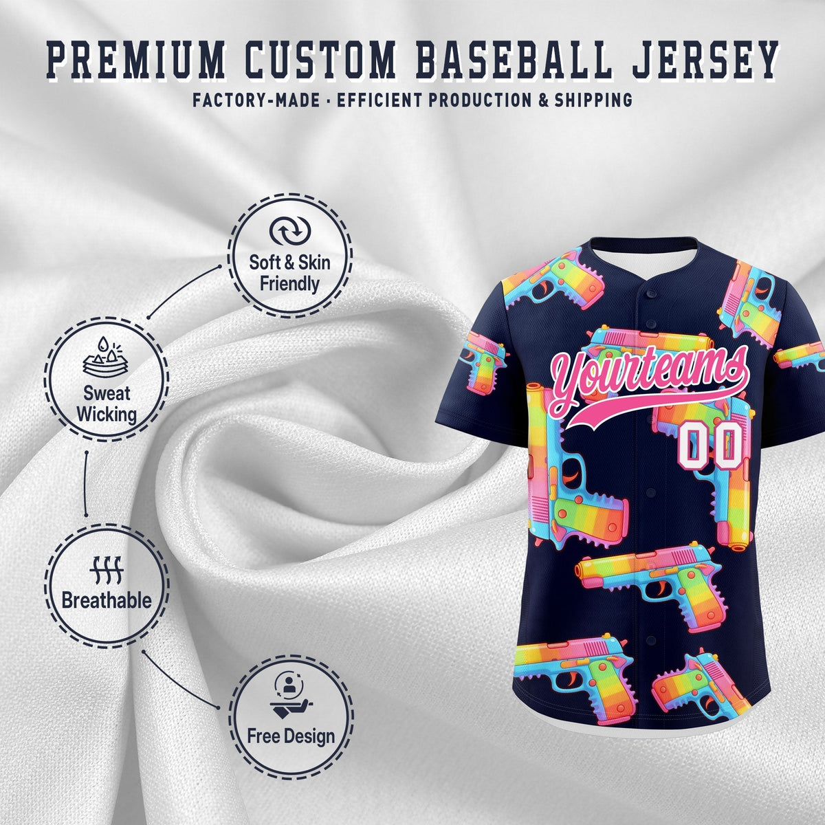 Custom Youth Baseball Jersey Navy Pink Sugar-Coated Firepower Graffiti Pattern Street Style