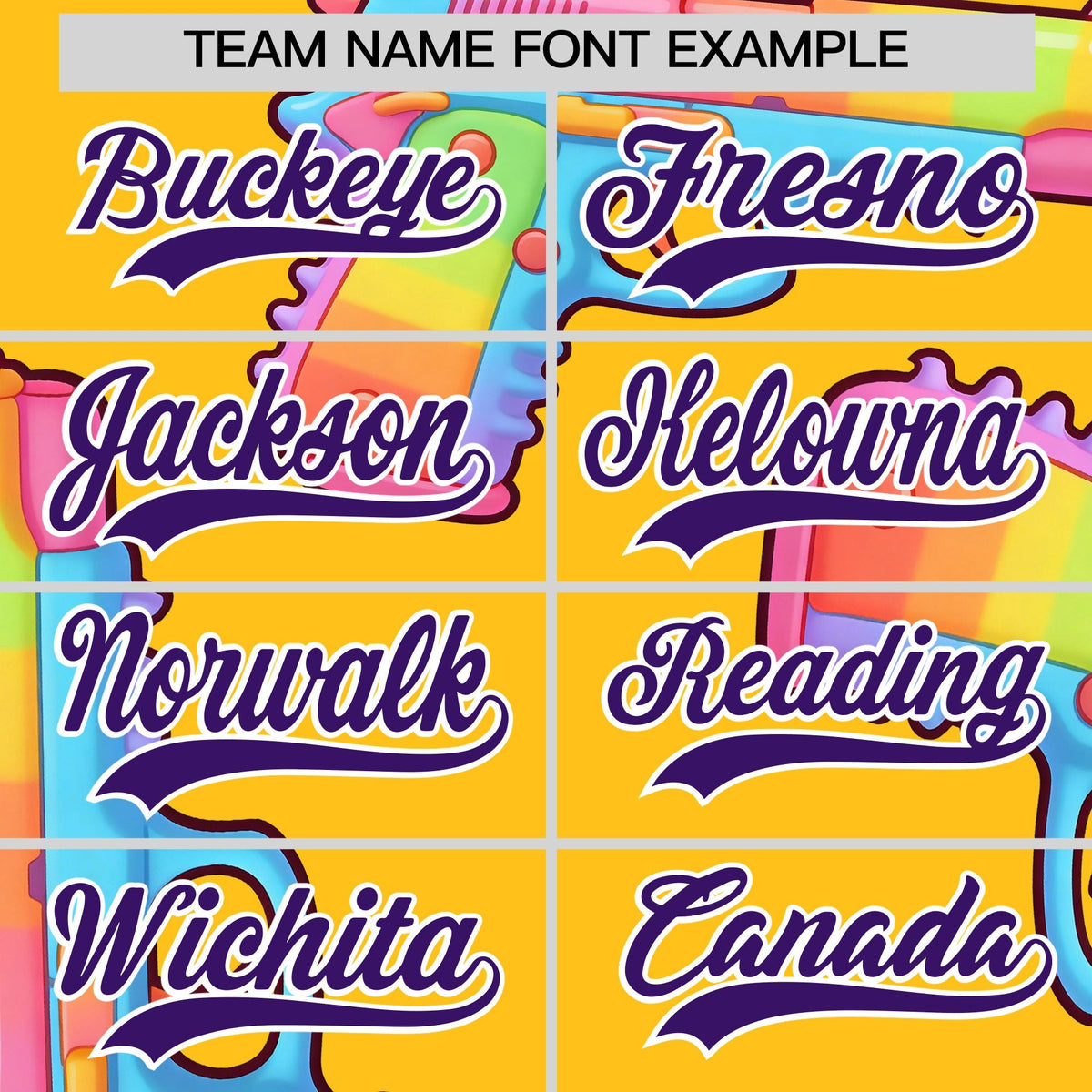 Custom Youth Baseball Jersey Yellow Purple Sugar-Coated Firepower Graffiti Pattern Urban Fashion