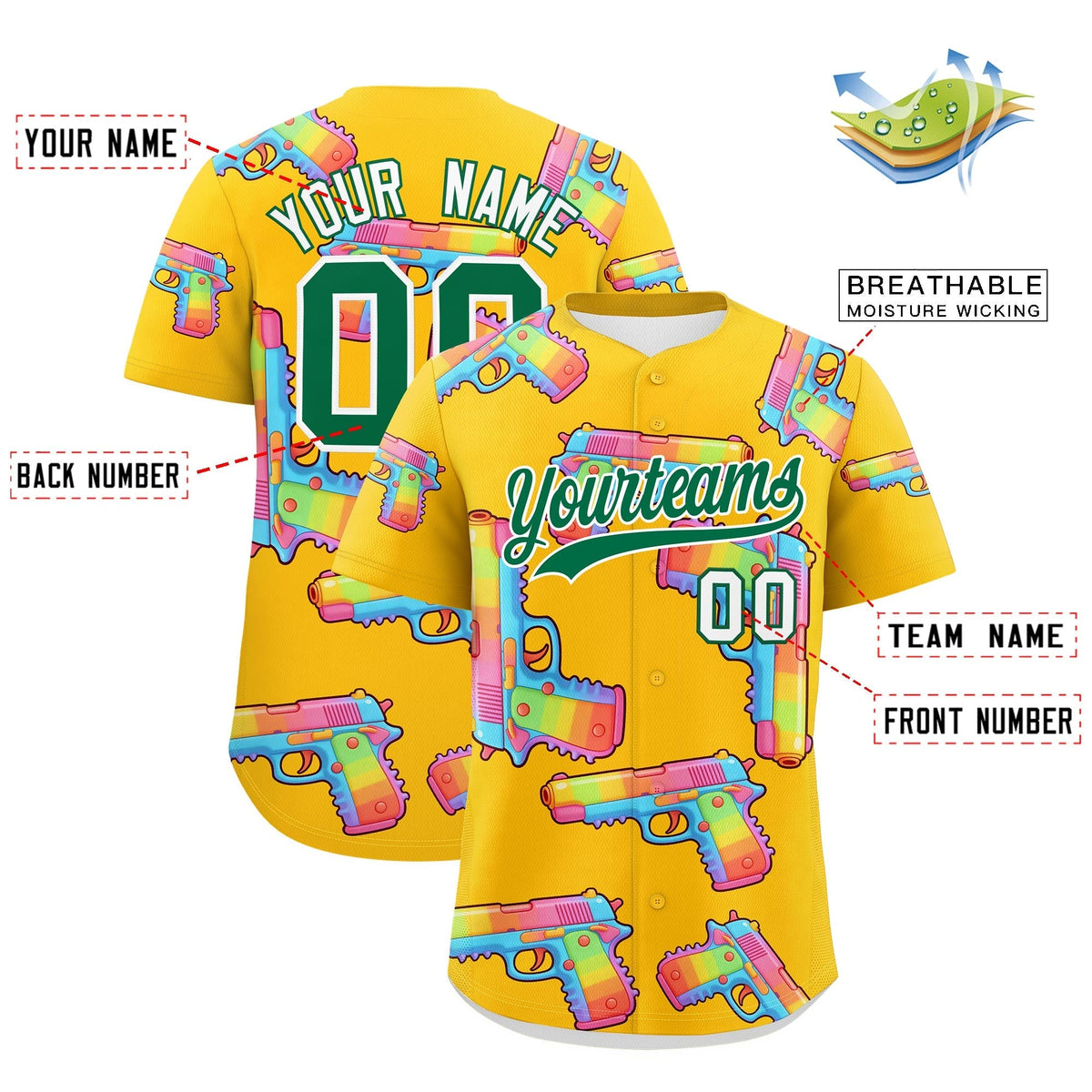 Custom Youth Baseball Jersey Yellow Kelly Green Sugar-Coated Firepower Graffiti Pattern Urban Fashion