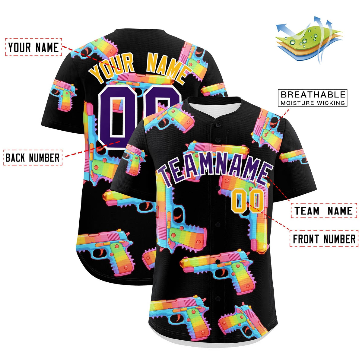 Custom Youth Baseball Jersey Black Purple Sugar-Coated Firepower Graffiti Pattern Urban Fashion