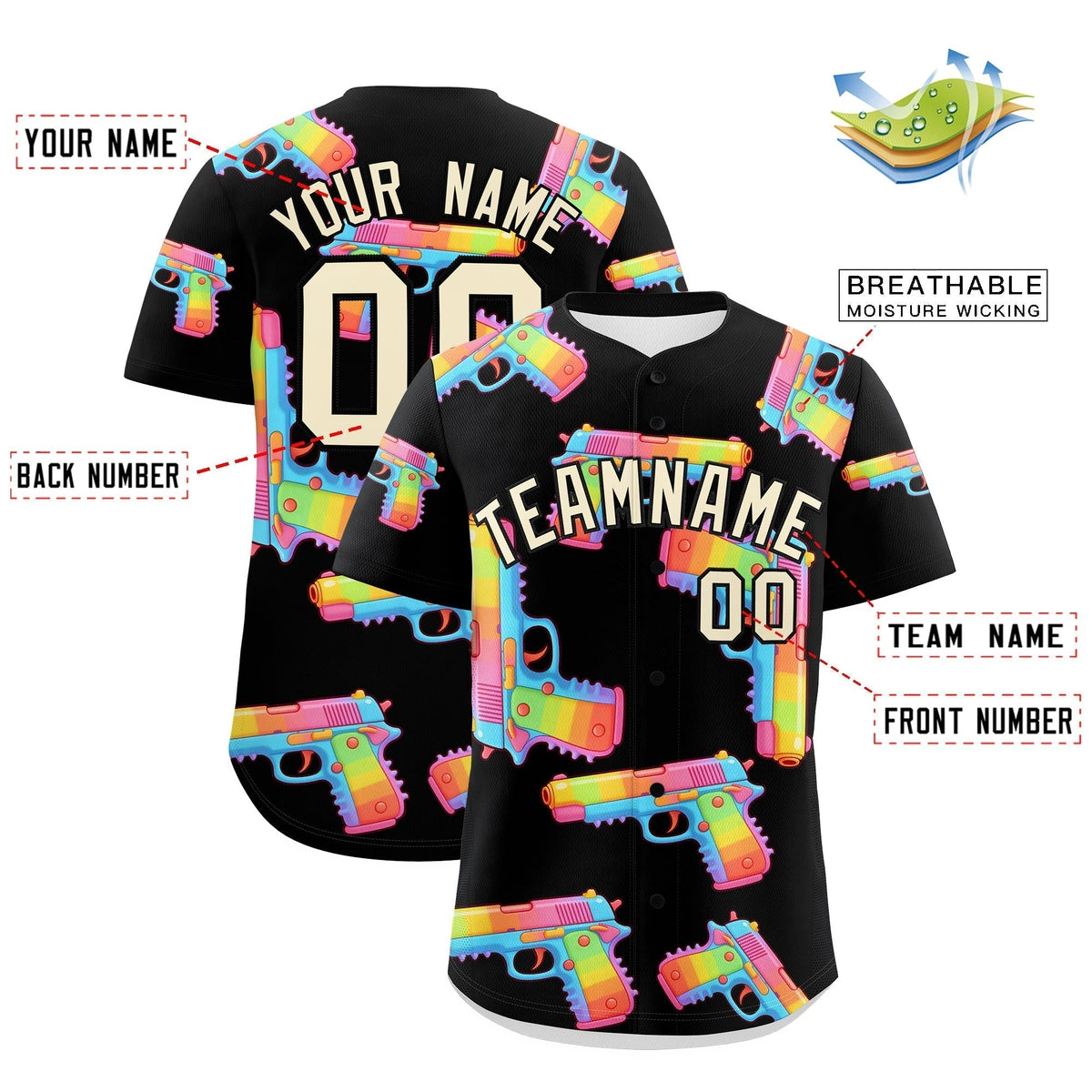 Custom Youth Baseball Jersey Black Cream Sugar-Coated Firepower Graffiti Pattern Street Style