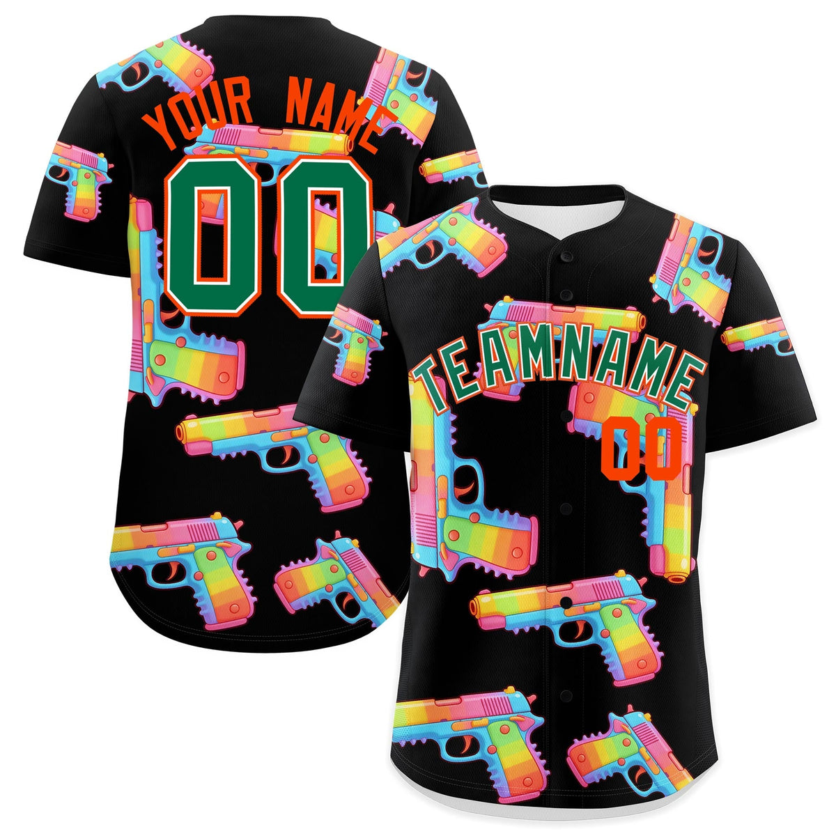Custom Youth Baseball Jersey Black Kelly Green Sugar-Coated Firepower Graffiti Pattern Hip-hop