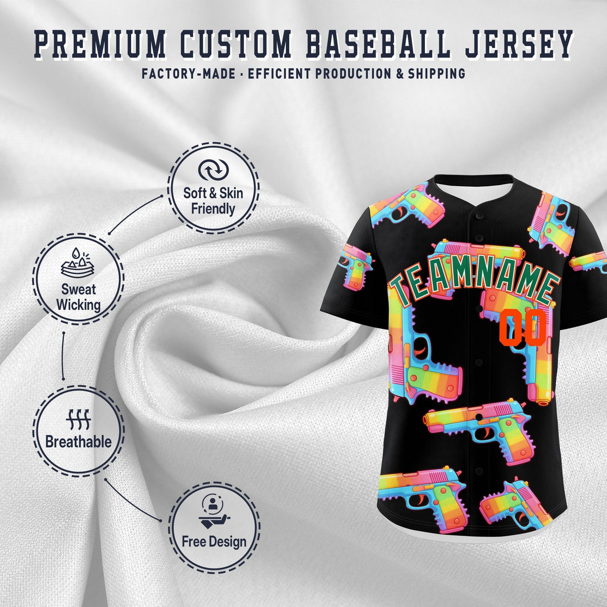 Custom Youth Baseball Jersey Black Kelly Green Sugar-Coated Firepower Graffiti Pattern Hip-hop