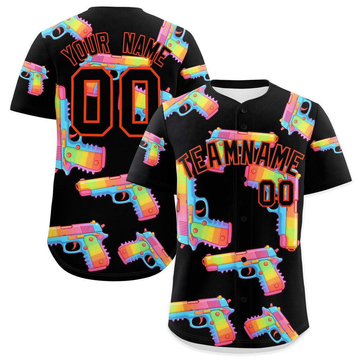 Custom Youth Baseball Jersey Black Orange Sugar-Coated Firepower Graffiti Pattern Street Style