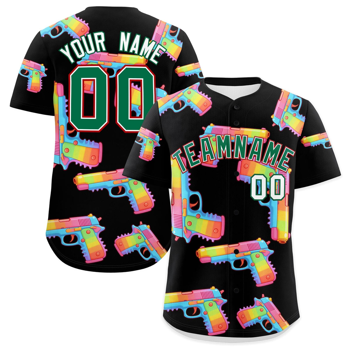 Custom Youth Baseball Jersey Black Kelly Green Sugar-Coated Firepower Graffiti Pattern Urban Fashion