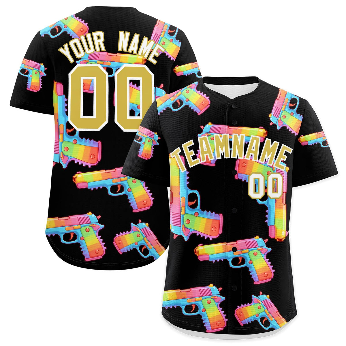 Custom Youth Baseball Jersey Black Old Gold Sugar-Coated Firepower Graffiti Pattern Street Style