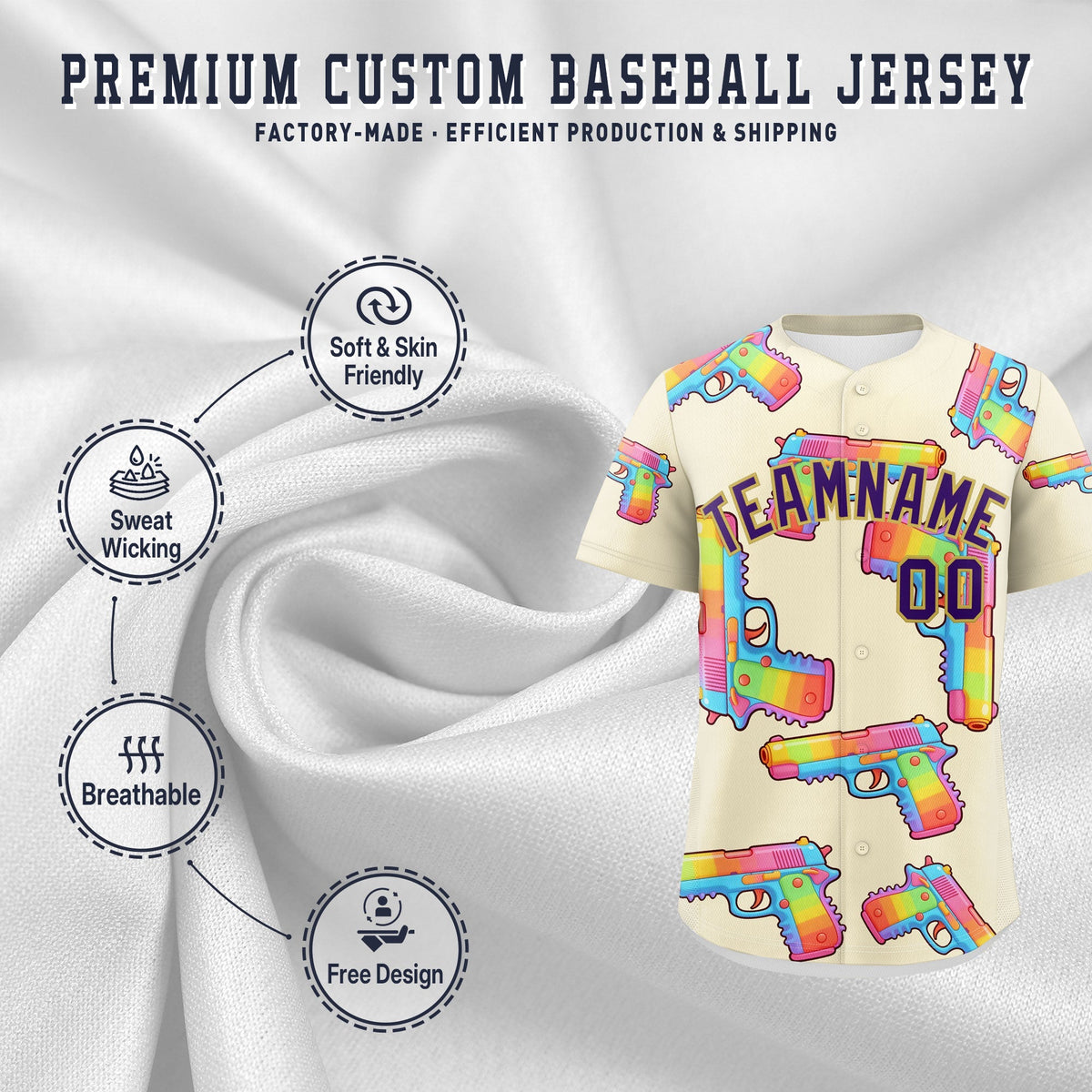 Custom Youth Baseball Jersey Cream Purple Sugar-Coated Firepower Graffiti Pattern Street Style