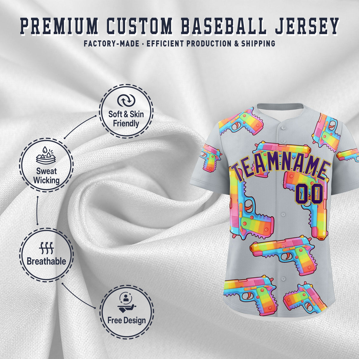 Custom Youth Baseball Jersey Silver Purple Sugar-Coated Firepower Graffiti Pattern Urban Fashion